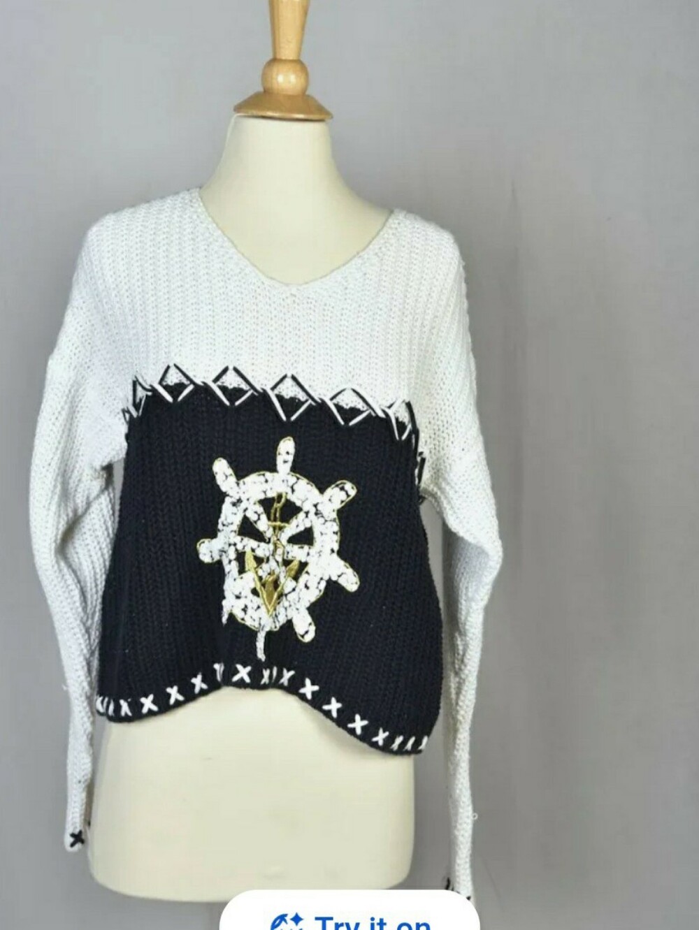 Vintage Apart Nautical  V-Neck Sweater